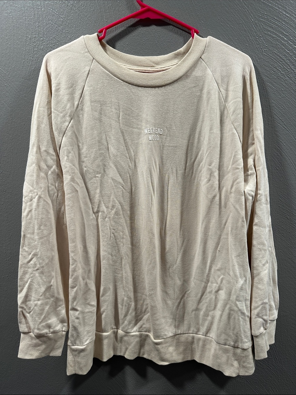 Colsie Cream Crewneck Sweater with Subtle Chest Embroidery